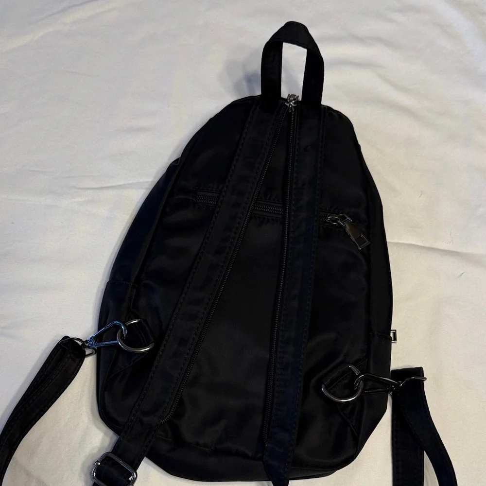 NWOT Small Black Vinyl Multi-Pocket Backpack